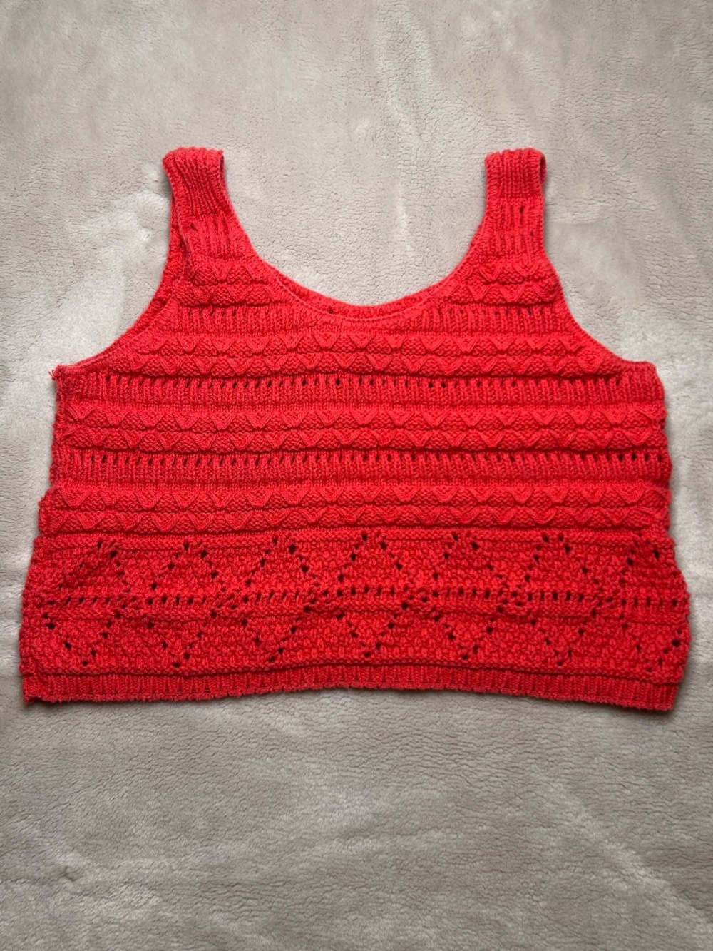 Vintage Cropped Tank Top Womens‎ XS/S Pink Scoop Neck Knit Crochet Boho Hippie